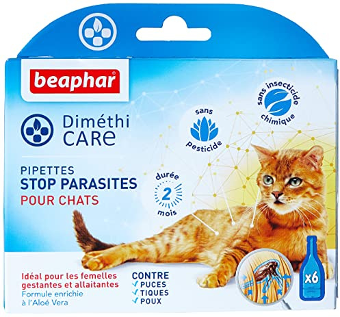 BEAPHAR – DIMÉTHICARE – Pipettes Stop parasites pour Chat – Contre puces, tiques et poux (Adultes, œufs et Larves) – sans Pesticide et sans Insecticide Chimique – Durée 2 Mois – 6 pipettes