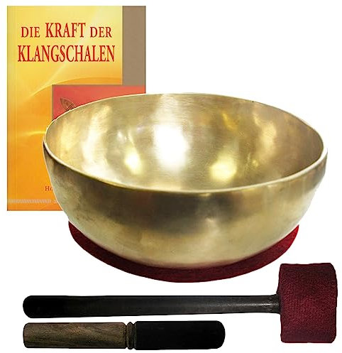Therapie KLANGSCHALE 1200-1300g Handarbeit Nepal 5-tlg Klangmassage SET. GROSSE HERZSCHALE dunkler TON + Buch + 2 x Klöppel + ZUBEHÖR. 70217