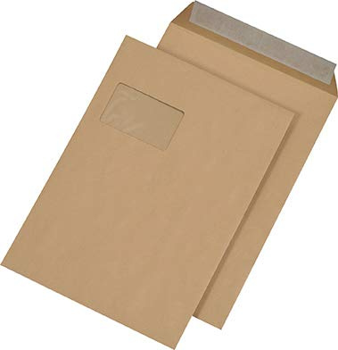 1500 Versandtaschen, haftklebend, DIN C4, 229 x 324 mm, 90 g, mit Fenster braun dimapax