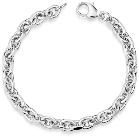 Ankerkette Silber 925 Herren Armband 6mm breit rhodiniert SA-89 | Massives Silberarmband in 19-24cm aus 925 Sterling Silber 8-fach diamantiert Made in Germany von MATERIA by Matthias Wagner