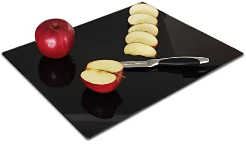 VASUHOME Glas-Schneidebrett, 40,6 x 30,5 cm, Set mit 1 Schneidebrett aus gehärtetem Glas, dekoratives quadratisches Tischset für Küche, kratzfest, hitzebeständig, bruchfeste Schneidematte, Siebdruck