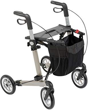 Rehasense Server Leichtgewicht-Rollator - Faltbarer Aluminium Walker bis 150 kg mit Einkaufstasche und Ankipphilfe, Größe L, Champagner