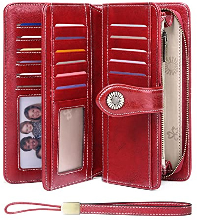 SENDEFN Geldbörse Damen Leder Portmonee Gross Frauen Clutch RFID Schutz Blocking große Kapazität Lang Geldbeutel mit 24 Kartenfächer und Portemonnaie Abnehmbare Handschlaufe