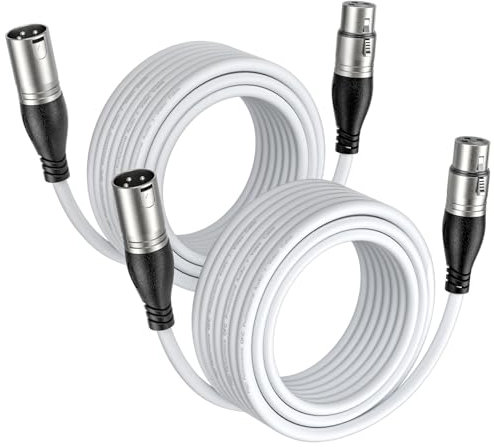 NUOSIYA XLR Kabel,Mikrofonkabel Einrastmechanik & Knickschutz Nylonmantel, 3-Pin XLR Stecker auf Buchse Mikrofonkabel für Mikrofon, Verstärker, Mischpult, Lautsprecher usw(10M-2 Pack，weiß)
