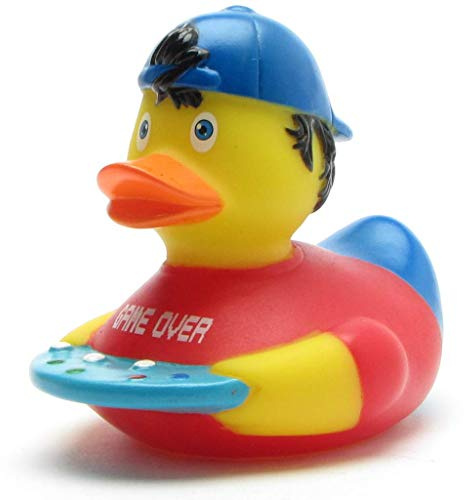 Gamer Badeente Junge I Quietscheente I L: 10 cm I inkl. Badeenten-Schlüsselanhänger im Set