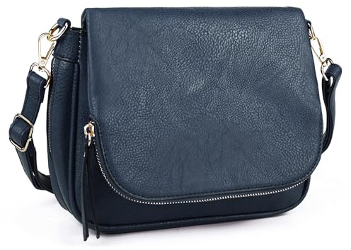 GLITZALL Kleine Crossbody-Tasche für Damen, PU-Leder, über die Schulter, Geldbörsen und Klappe, Cross-Body-Handtaschen mit mehreren Taschen, Blau (blau), Small