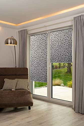 K-Home Thermorollo Verdunklungsrollo ohne Bohren Grau Bedruckt B35 x H150 cm