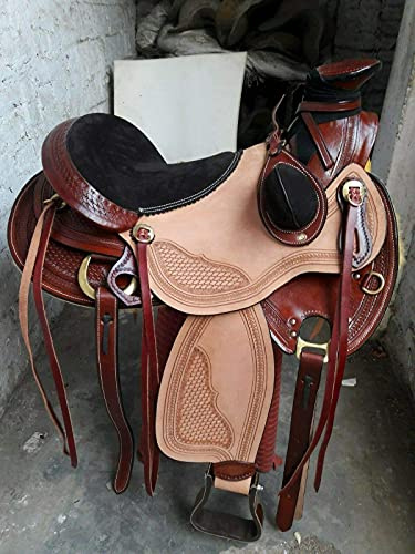 Equestrian Universe - Sella in pelle con manico in stile Western Heavy Duty Ranch Roper