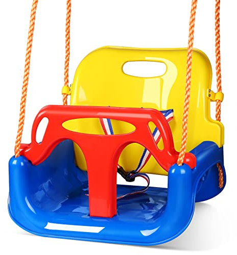 Glymnis Babyschaukel 3 in 1 Kinderschaukel Babysitz verstellbar und mitwachsend Schaukelsitz Gartenschaukel mit Rückenlehne und Anschnallgurt für Baby und Kinder