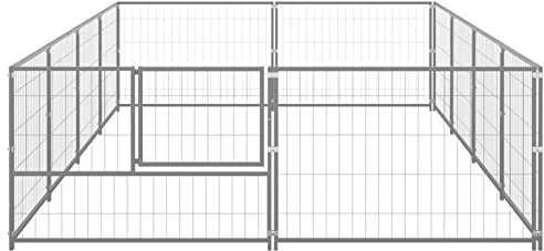 Tidyard Outdoor Hundezwinger, Hundekäfig XXL, Hundehütte, Hühnerstall, Hühnerhaus, Hühnervoliere, Freilaufgehege Hühnervoliere, Stahl Silbern 400 x 200 x 70 cm 8 m²