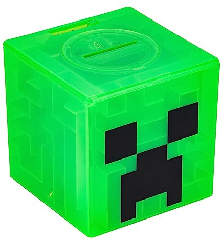 Minecraft Creeper Maze Safe - Offiziell lizenziertes Sparschwein, Labyrinth lösen, um Geld freizuschalten, Sammlerartikel mit dekorativen Aufklebern, Geschenk für Gamer