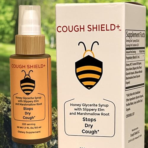Cough Shield Stops Dry Cough, 220 Doses of 100% Natural, Honey-Based Syrup, Slippery Elm & Marshmallow Root.