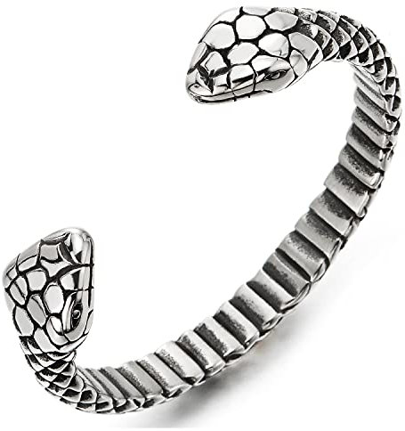 COOLSTEELANDBEYOND Retro Stil Edelstahl Herren und Damen Armband, Schlangenkopf und Schlangenschuppen Manschette