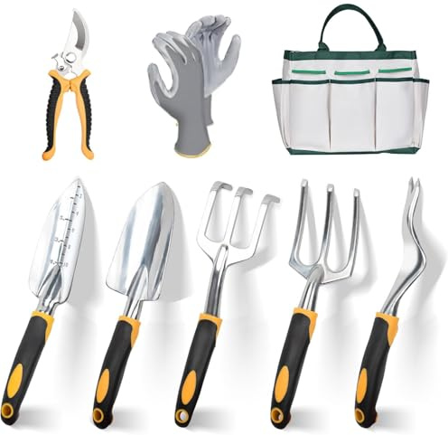 Garden Tools, 8 Piece Heavy Duty Gardening Tools Set with Non-Slip Rubber Grip, Stainless Steel Garden Tool, Gifts for Kids, Women, Husbands, and Parents