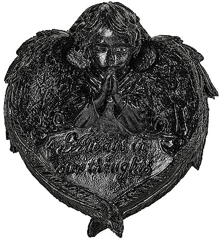 KYEYGWO Obsidian Herz Stein Engel Figur Deko, Reiki Kristall Schutzengel Statue Liebe Ornamente Heilstein Skulptur Harz Friedensengel Sammlerfigur Geschenke für Beileid und Trauer