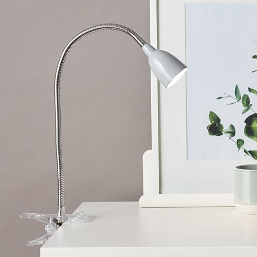 Lightbox LED Schreibtischlampe - 38 cm Höhe - Basic Klemmleuchte mit Kippschalter & einstellbarem Flexarm - für das Büro - 2,4 W - 250 lm - 3000 K - aus Metall/Kunststoff - in Eisen/Titan
