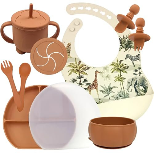 LAUTOKI ® | Vajilla Bebe de 11 Piezas | Vajilla Bebe Silicona sin BPA | Incluye: vaso aprendizaje, precucharas blw, babero silicona, plato ventosa, cuenco y tapa | Con caja regalo | Regalos para bebes