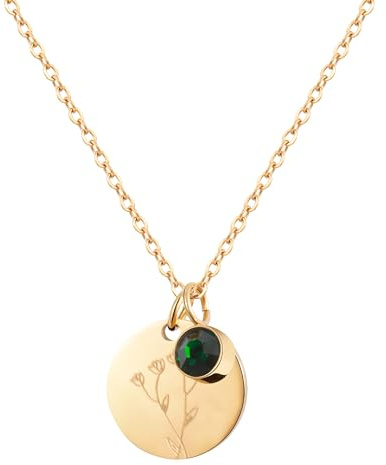 YeGieonr Kette mit Geburtsblume, Edelstahl Halskette Damen Gold, Wasserfest Geburtsblume Modeschmuck