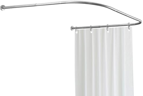 Hershii Duschvorhangstange, verstellbar, gebogen, Wandmontage, U-förmig, Badezimmer-Eckvorhangstange, Badewanne, Metall, Duschstange (80 - 130 cm x 100 cm x 130 cm, zum Bohren zu installieren)