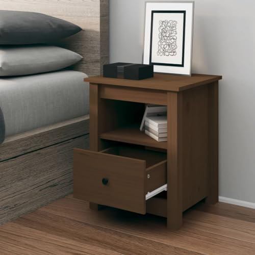 Nachttisch,Moderner Nachttisch,Telefon-Tisch,Ablage-Schrank,Beistelltisch,Display-Tisch,Sofa-Tisch,Freizeittisch,für Schlafzimmer,Wohnzimmer, Arbeitszimmer, Honigbraun 40x35x49 cm Massivholz Kiefer