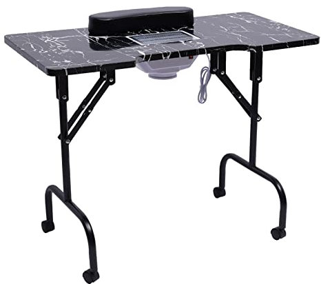 Maniküretisch, Nageltisch Klappbar mit Rollen, Nagelstudio Tisch mit Staubabsaugung, Kissen, Tragetasche, 35 x 15inch
