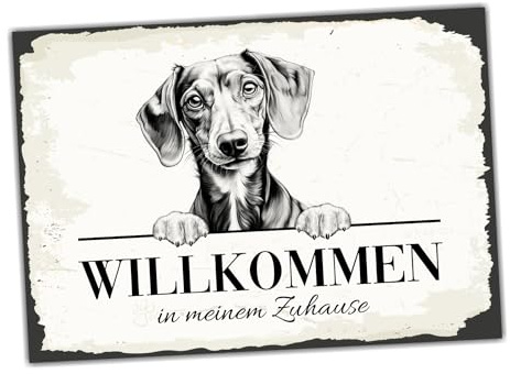 siviwonder Hundeschild Willkommen Zuhause Dackel No.6 Dog Schild Spruch Türschild Warnschild Geschenkidee schöner Spruch Hundemotiv Aluminium Wetterfestes Hundeschild