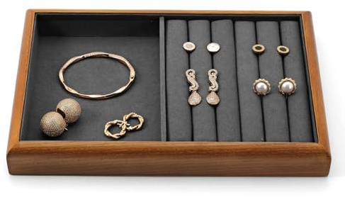 Oirlv Bandejas De Madera Maciza Multifuncionales Para Joyas, Apilables, Organizador De Joyas(Gris Oscuro)