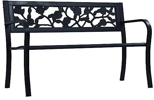 Tidyard Gartenbank Holzbank Sitzbank Gartenbankpark für 2-3 Sitzer,Balkonbank Parkbank Flurbank Terrassenbank für Terrasse,Balkon,Garten 125 cm Schwarz Stahl-679