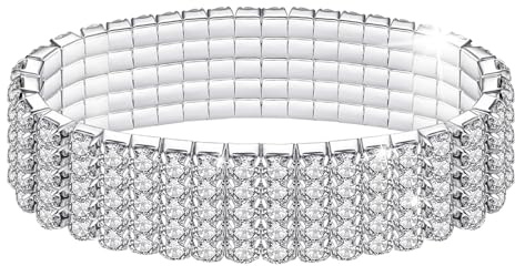 Strass Sträcka Armband, Kucheed Bling Diamant Tennis Armband, Kristall Brud Stapelbart Armband Smycke, Skinande Bröllopsbandsarmband för Kvinnor (A3)