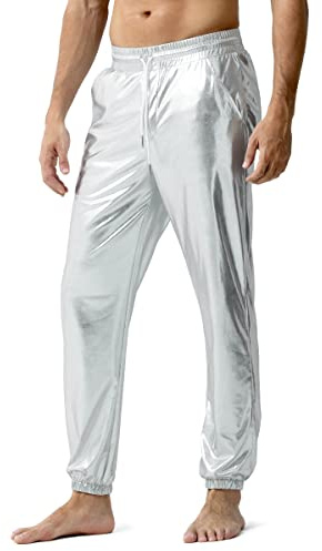 Casey Kevin Metallic Hose Herren Glitzer Outfit Pants Disco Glänzend Hosen Glitzer Metallisch Festival Hose Herren