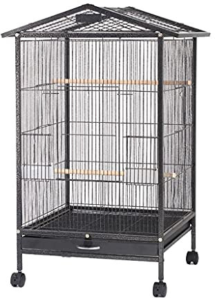 DLAZUM Solider Vogelkäfig mit großem Dach, Papageienkäfig, schwarzer Phoenix Myna-Zuchtkäfig, Vogelkäfig in großer Größe für Vogelschwärme, Kanariensittiche, Unzertrennliche, Finken, Papageien