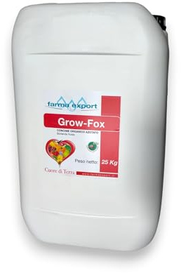 cuore di terra, GROW FOX da 25 kg Concime Biologico organico azotato, Borlanda Fluida. Sostanza Organica, Amminoacidi, Betaina e Melassa di barbabietola