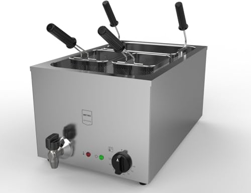 METRO Professional Cuiseur à pâtes électrique GNC1025, Acier inoxydable, 35.4 x 63.3 x 44.6 cm, 25L, 3200 W, 3 paniers, argenté