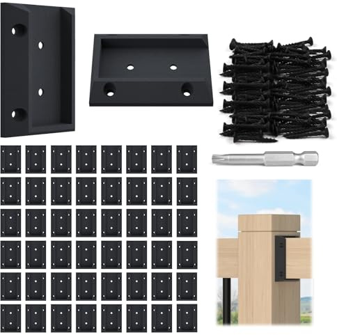 Muzata 50Pcs Deck Railing Brackets Connectors Rail Support Kit for 2x4(1.5×3.5) Railing with 308pcs Screws Wooden Fence Handrail Wood Railing System Cable Railing Baluster Railing, WT11