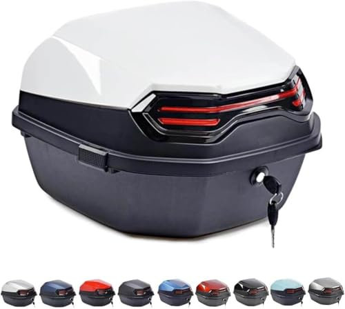 Generisch Weiß, Universal Motorradkoffer Für 2 Helm,35L Motorrad Heckkasten,ABS Kunststoff Top-Cases Wasserdicht,Mit Doppelschnalle,Für Motorroller, Motorräder,Mopeds