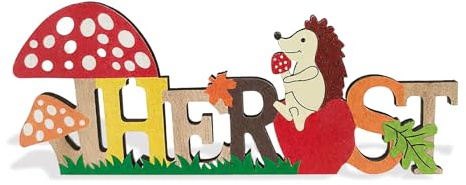 Holz Schriftzug Herbstdeko, Igel Niedlich Tisch Deko Desktop, Hängend Pilze Igel Hängend Deko, für Herbstgeschenke und Kreative Wohnkultur
