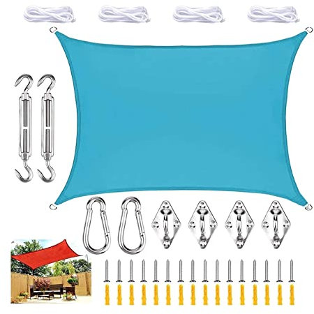 Vela Ombreggiante Rettangolare Impermeabile 4x6 M Blocchi Di Poliestere 95% Raggi UV Tessuto Ombreggiante For Esterni Con Corda, For Terrazza Esterna Balcone Giardino Parasole a vela(Sky Blue,4x6m)