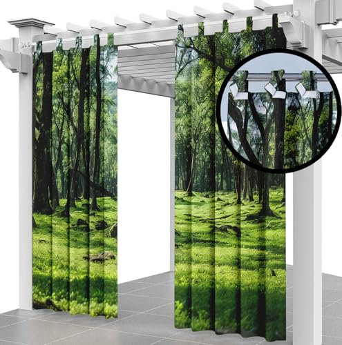 Outdoor Vorhang Schlaufengardine Set 220 x 155 cm Gartenlauben Balkon-Vorhänge Gardinen Verdunkelungsvorhänge mit Schlaufen, Vorhang Wasserdicht für Pavillon Strandhaus (2 Panel) Wald [129]