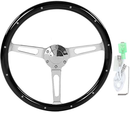 Retro-Lenkrad, 380 Mm, 15 Zoll, Klassische Lenkradbaugruppe, Walnussgriff, 3 Speichen, Genietet, 6 Löcher, Universelle Modifikation, Oldtimer-Lenkrad (Schwarz)