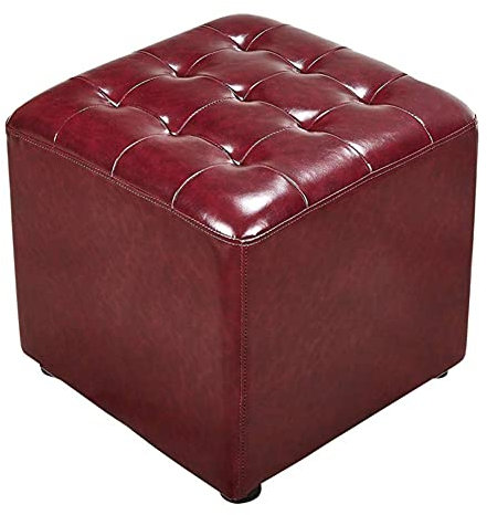 Ledergepolsterter Würfel-Pouf-Ottomane, Pouf-Fußhocker, quadratisches Massivholz, Leder, Wohnzimmer-Couchtisch, kleine Bank, Schwarz, 40 x 40 x 35 cm (16 x 16 x 14 Zoll) (A 40 x 40 x 35 cm (16 x 16 x