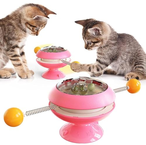 Cat Spinner Ball Toy, Interactive Windmill Cat Toy - Indoor Cat Toys with Suction Cup, Toothbrush, Teething and Interactive Function, Fun Windmill