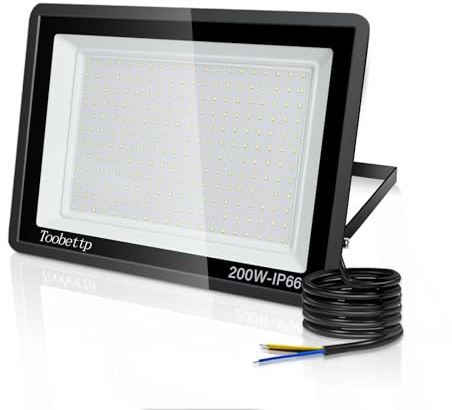 Utomhus LED-strålkastare 200 W, toobettp 20 000 LM LED-spotlights 6500K kallt vitt ljus, IP66 vattentät väggbelysning för garage, trädgård, innergård, park