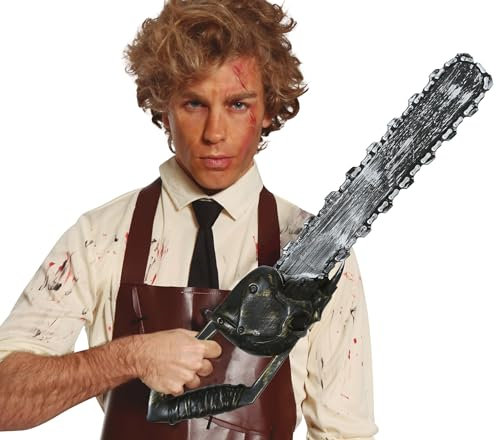 FIESTAS GUIRCA | Sierra Eléctrica de Juguete (60 cm) - Arma Blanca para Disfraz de Asesino en Halloween y Fiestas de Terror - Accesorio Ideal para Fiestas de Disfraces- Gris