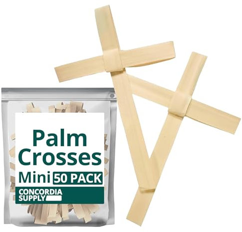 Concordia Supply Palm Crosses - 3 x 2 Dried, Hand Held Cross Made with Palm Leaves for Easter Sunday, Children's Ministry, & Other Church Events - Traditional Prayer Keepsake (Mini, Pack of 50)