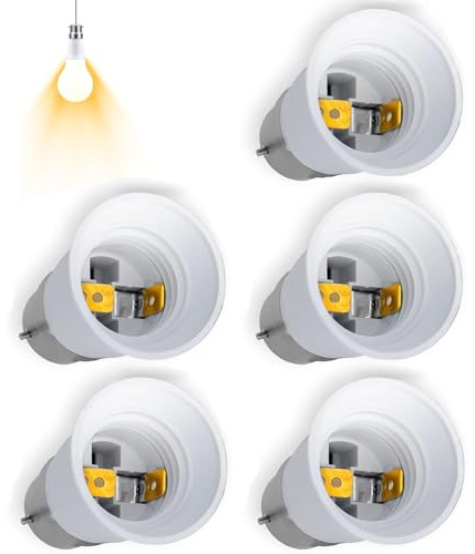 Pddenality 5 Pcs B22 to E27 Adapter, Bayonet to Screw Bulb Adaptor, Suitable for LED, Incandescent and CFL Bulbs