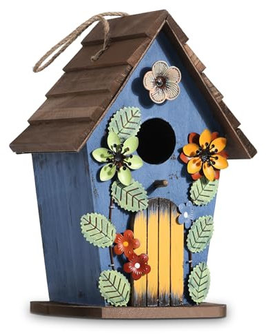 JAZUIHA Hängendes Vogelhaus, Dekoratives Vogelhäuschen, Holz Nistkästen für Wildvögel 40mm Einflugloch, Garten Deko Vogelvilla