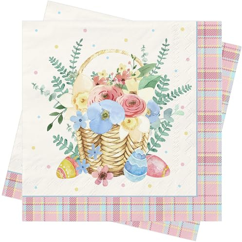 Lot de 80 serviettes en papier jetables pour Pâques Motif floral printanier