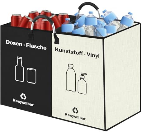 Récipient de collecte de bouteilles de consigne pliable de 80 l - Avec logo texte - Sac de courses réutilisable avec compartiments isolés - Avec poignées souples en aluminium - Étanche, beige et noir