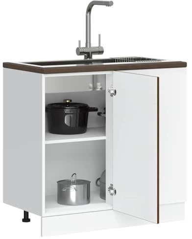WIFESE Unterschrank mit Tür Küchenunterschrank Küchenzeile Sideboard Organizer Küchenmöbel Aufbewahrungsschrank Braun Eichen-Optik 86x46x81,5 cm Holzwerkstoff