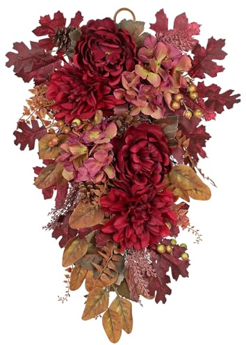 60cm Herbstkranz Künstlich Hortensien Blumenkranz Deko groß | Herbstkranz Kürbis Deko mit Tannenzapfen für Haustür, Wände, Fenster, Kamin, Tisch Herbst Dekoration, Halloween Decor